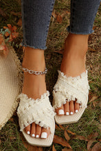 Beige Tassel Woven Crossed Straps Flat Slippers