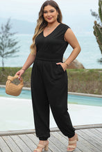 Black Plus Smocked High Waist Sleeveless V Neck Jumpsuit