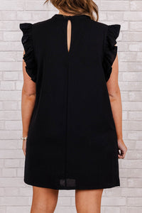 Black Keyhole Back Ruffled Plus Shift Dress