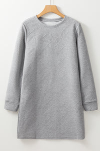 Gray Solid Color Textured Long Sleeve Shift Dress