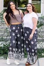 Black Bohemian Printed Drawstring Waist Wide Leg Pants