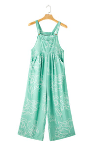 Moonlight Jade Printed Bib Wide Leg Overalls