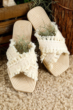 Beige Tassel Woven Crossed Straps Flat Slippers