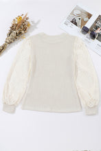 Beige Sunflower Mesh Bubble Sleeve Waffle Knit Top