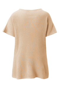 Apricot Short Sleeve Side Slit Oversized Sweater