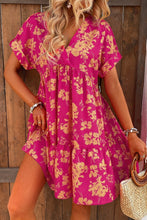 Rose Floral Print Batwing Sleeve Smock Dress