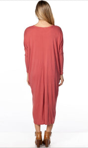 Dusty Pink Oversized Midi Boho Dress