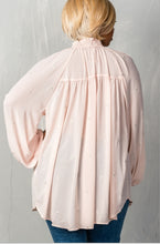 Champagn Elastic High Neck Sheer Chiffon Plus Size Blouse