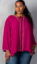 Magenta Long Sleeve Crepe Plus Size Blouse